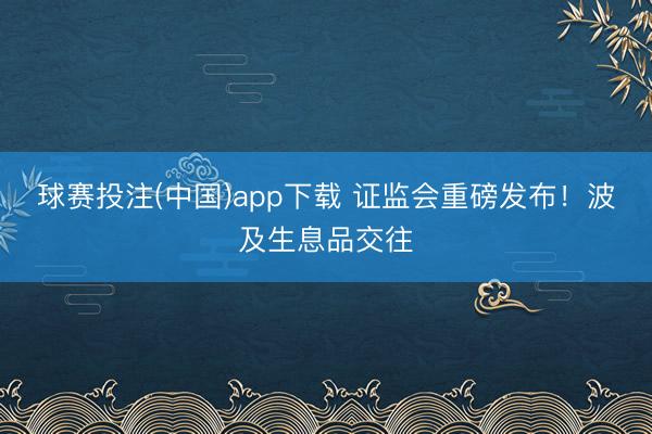 球赛投注(中国)app下载 证监会重磅发布！波及生息品交往