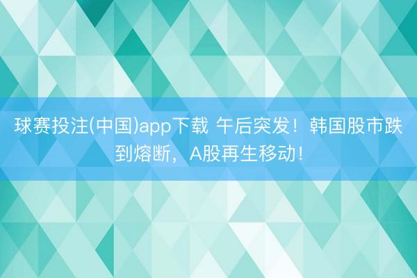球赛投注(中国)app下载 午后突发！韩国股市跌到熔断，A股再生移动！