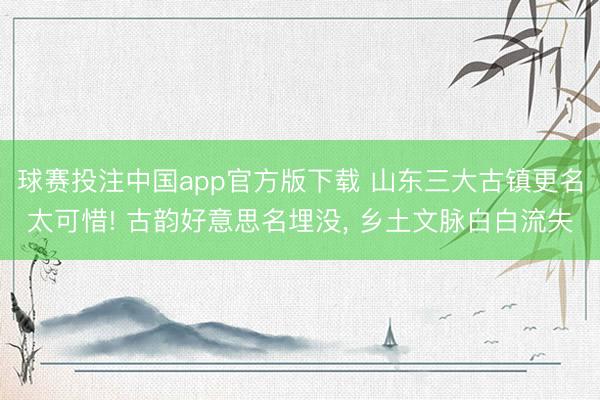 球赛投注中国app官方版下载 山东三大古镇更名太可惜! 古韵好意思名埋没， 乡土文脉白白流失