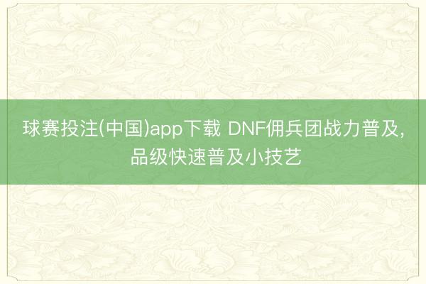 球赛投注(中国)app下载 DNF佣兵团战力普及， 品级快速普及小技艺