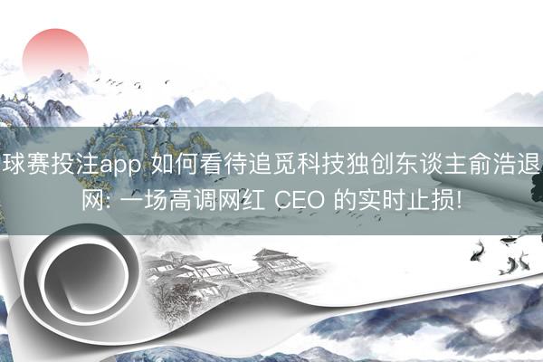 球赛投注app 如何看待追觅科技独创东谈主俞浩退网: 一场高调网红 CEO 的实时止损!
