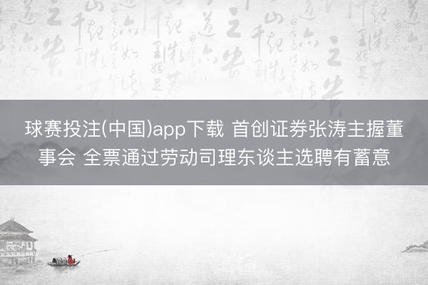 球赛投注(中国)app下载 首创证券张涛主握董事会 全票通过劳动司理东谈主选聘有蓄意