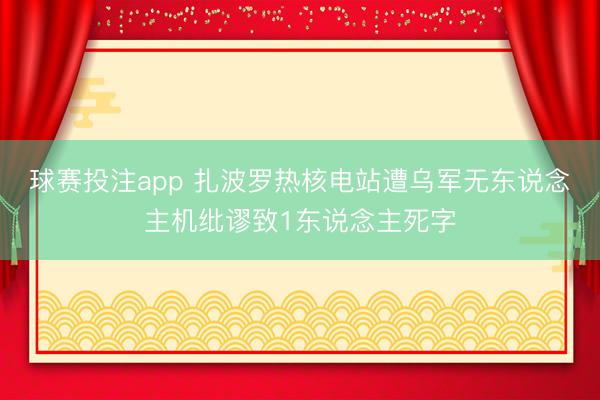 球赛投注app 扎波罗热核电站遭乌军无东说念主机纰谬致1东说念主死字