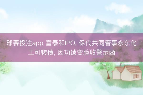 球赛投注app 富泰和IPO， 保代共同管事永东化工可转债， 因功绩变脸收警示函